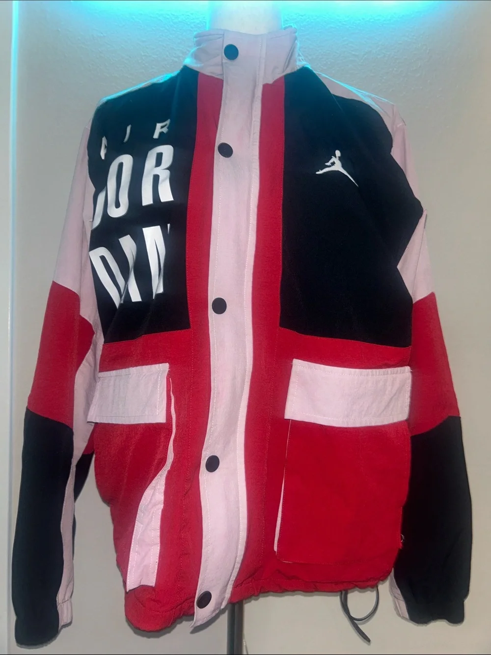 Jordan Red, Black & Pink Colorblock Windbreaker Jacket